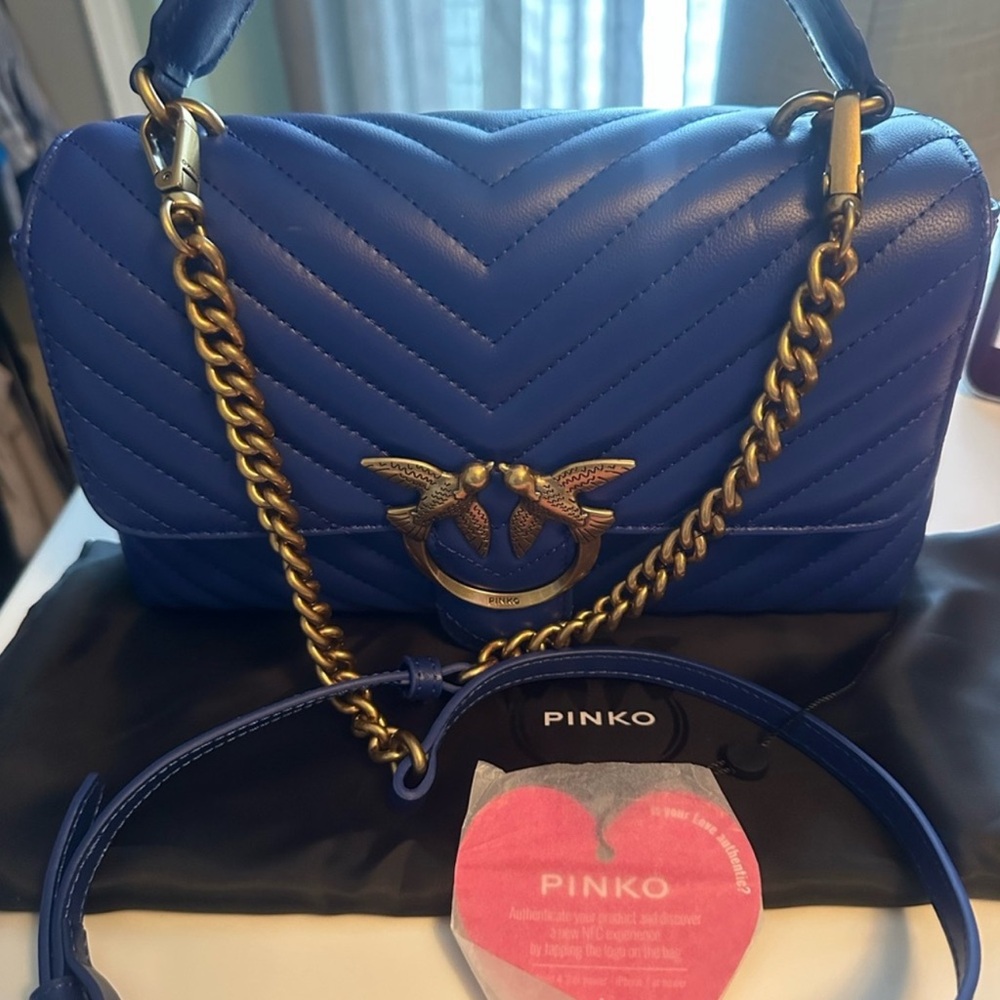 Pinko Royal Blue Chevron Crossbody Bag